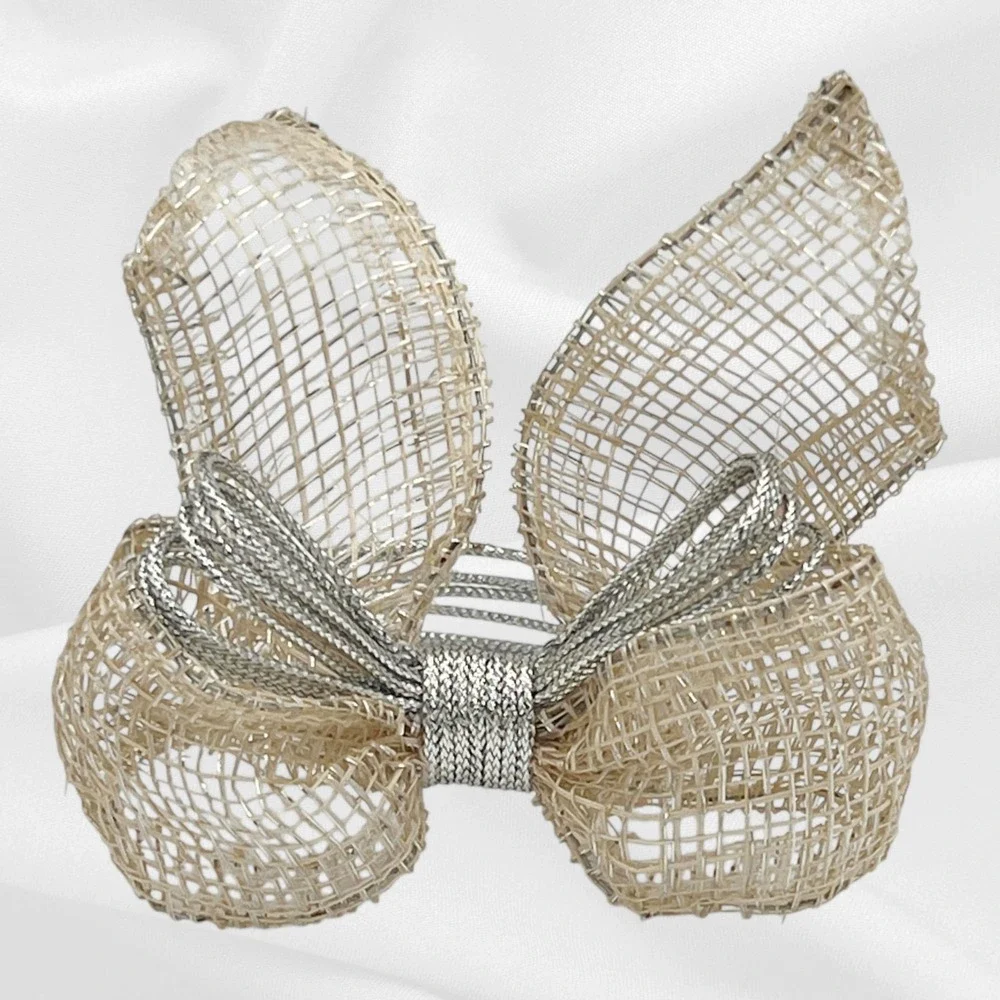Rustic Burlap & Silver Wire Bow Napkin Rings  Set of 6‎ Farmhouse Shabby Chic